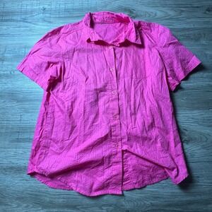 Unbranded Button Down Shirt Mens L Hot Pink Textured Stripe Short Sleeve Casual